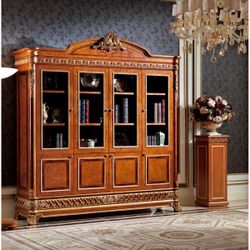 Narcissus Luxury Solid Wood Bookcase – Walnut 4-Door Library Display Cabinet