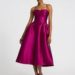 Women’s EXPRESS Fuchsia Magenta Pink Satin Midi Corset Dress SZ 4