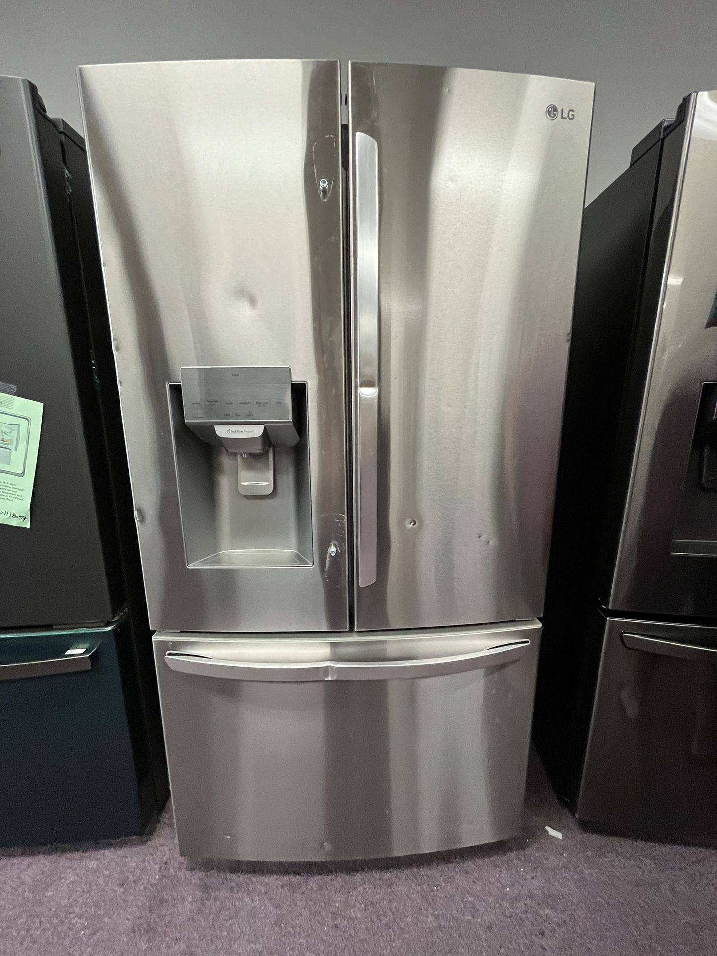 Refrigerator, 36’ Stainless Steel LG Fridge, With Water Ice