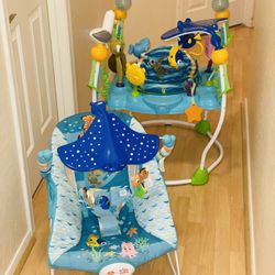 Bright Starts Disney Baby Finding Nemo Sea of Activities Baby Activity Center Jumper & Disney Baby Finding Nemo Explore The Sea Infant-Toddler Rocker