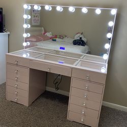 Vanity Makeup PINK With Bluetooth Mirror price includes delivery and assembly