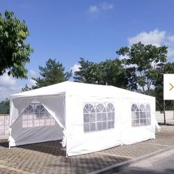 10 ft. x 20 ft. Wedding Party White Canopy Tent Outdoor Gazebo with 6 Removable Sidewalls for Backyard, Birthday Party