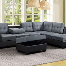 "Grey/Black HEIGHTS SECTIONAL + STORAGE OTTOMAN SET Brand New In The Box! Same Day Delivery!
"