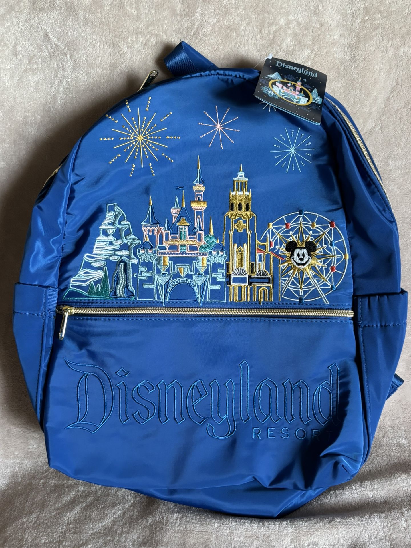 New Disney Resort Blue Iconic Rides Embroidered Backpack
