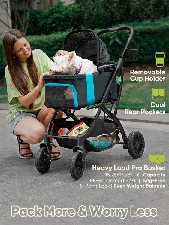 5 in 1 Pet Stroller All in one fold without detaching carrier for small medium dogs cats up to 55 pounds