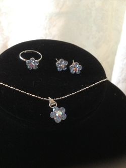 Set of crystals earrings,ring and 16" necklace
