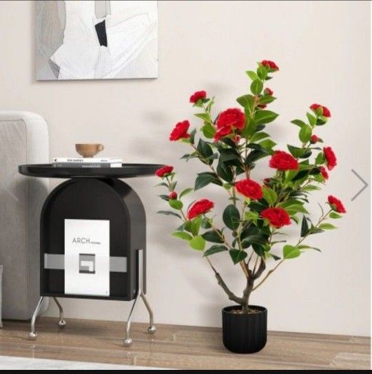 38 Inch Artificial Camellia Tree Faux Flower Plant in Cement Pot-Red.

New in box