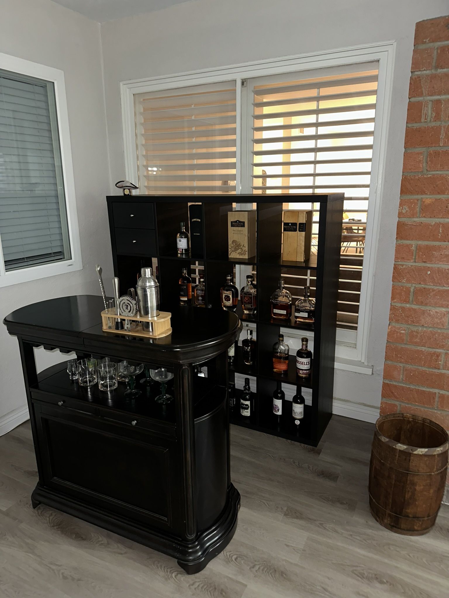 Black Bar Cart & 16 Shelf Cabinet