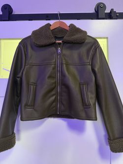 New Look Dark Green Faux Leather Shearling Jacket New Never Worn Size S