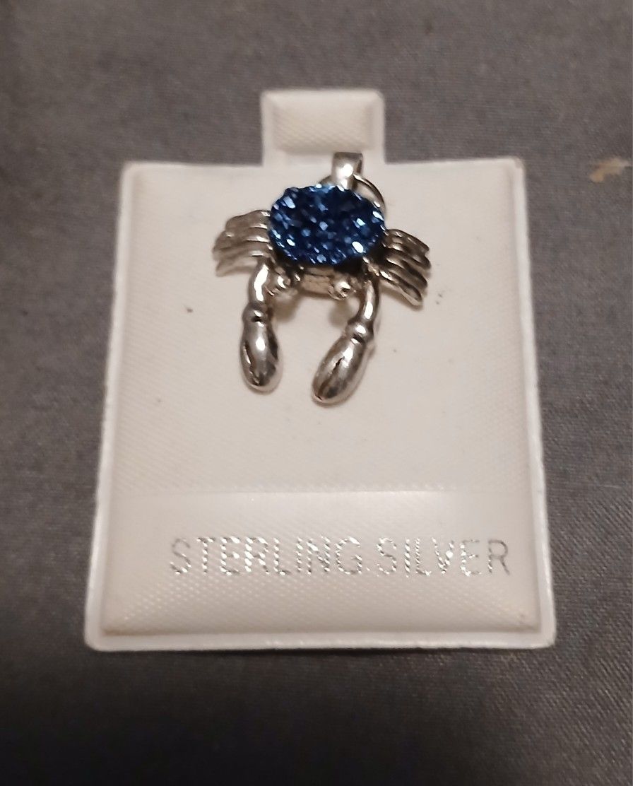 Blue Crab Druzy Silver Pendant