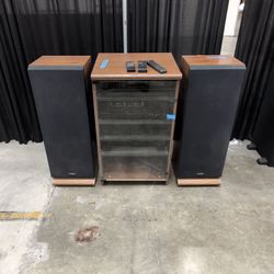 Fisher Wood Audio Component TV Stand with Speakers