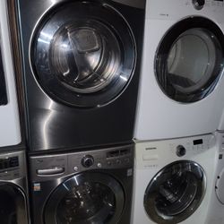 LG Stainless Steel Front Load Washer With Stackable Gas Dryer Set 