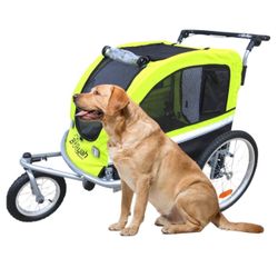 Booyah Large Pet Bike Trailer Dog Stroller & Jogger with Shocks Non Tipping. Green/Yellow