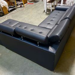 New! Contemporary Sectional Sofa, Black Sectional, Black Sectional Sofa With Pull Out Bed, Faux Leather Sectional Sofa Bed, Sofabed, Sleeper Sofa