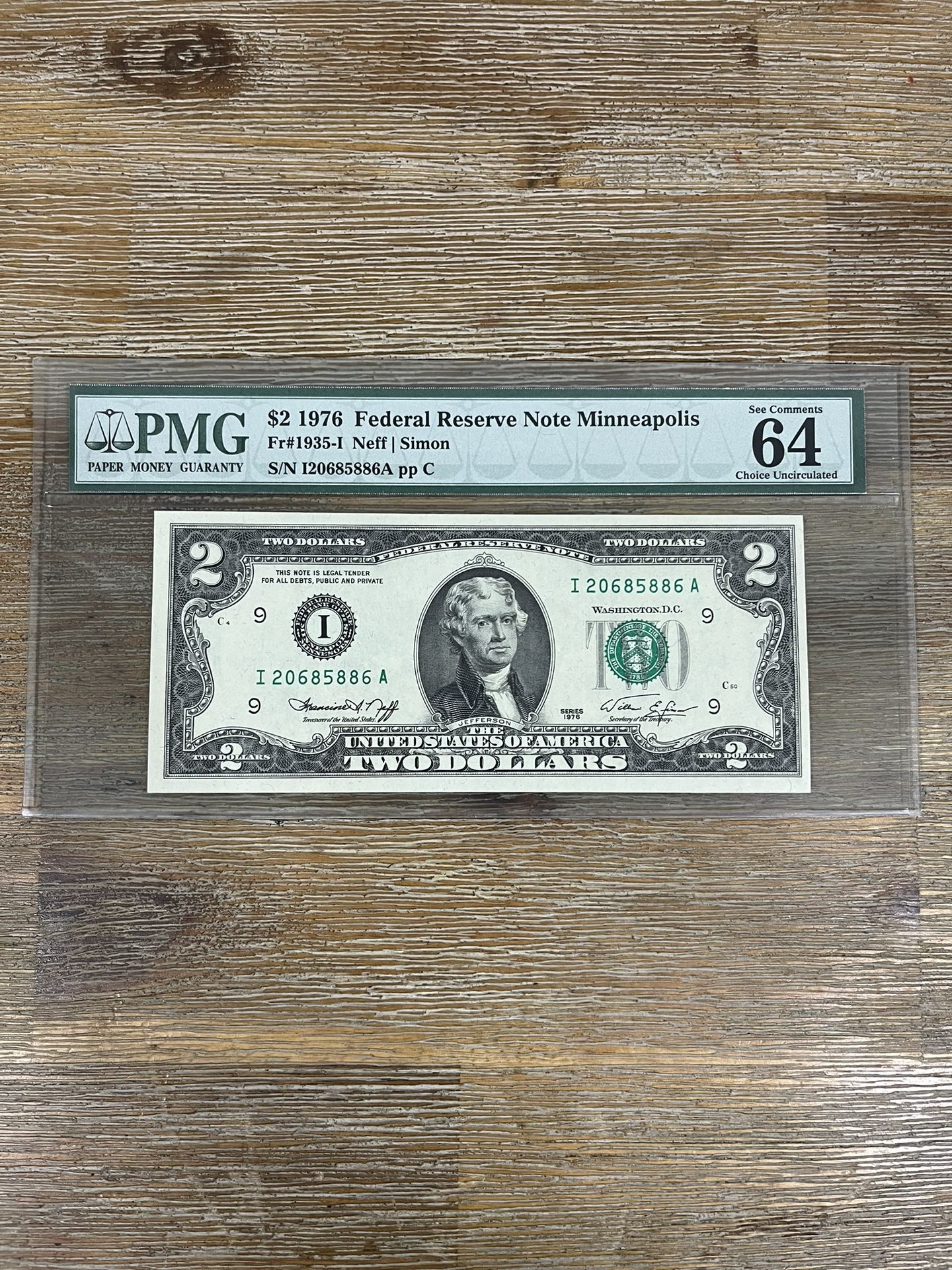 $2 two dollar bill 1976 bicentennial PMG 64 Uncirculated