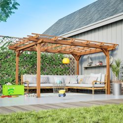 12 x 10 FT Outdoor Wood Pergola, Wooden Grape Pergola for Climbing Plant Support for Garden, Patio, Backyard, Deck, Brown