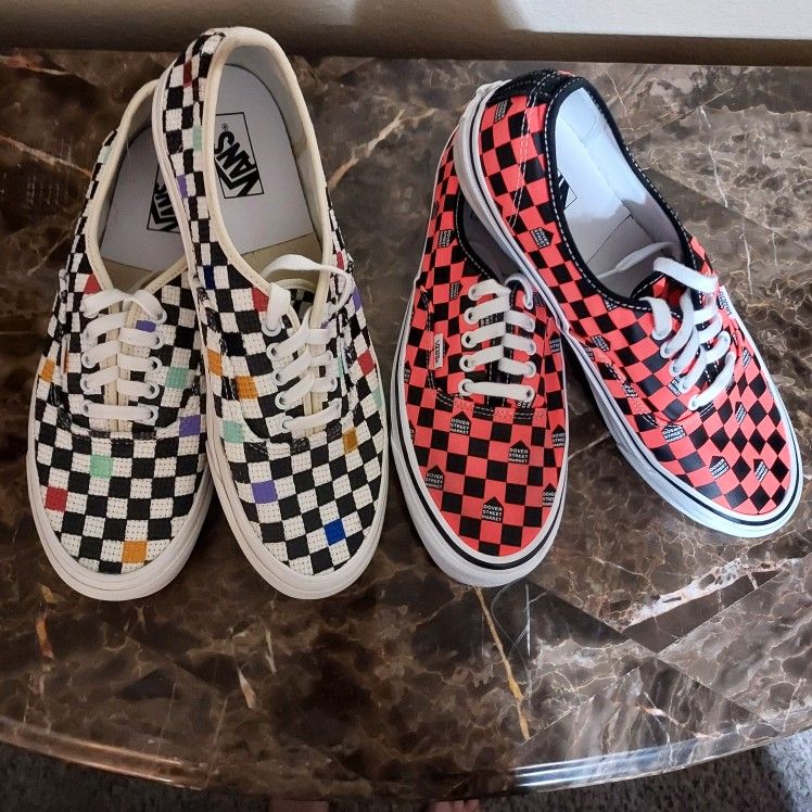MEN'S VANS SIZE 13-TWO PAIRS DOVER STREET MARKET CHECKERBOARD & ANAHEIM FACTORY