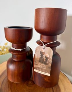 New Set of 2 Handcrafted Solid Wood Candle Holders