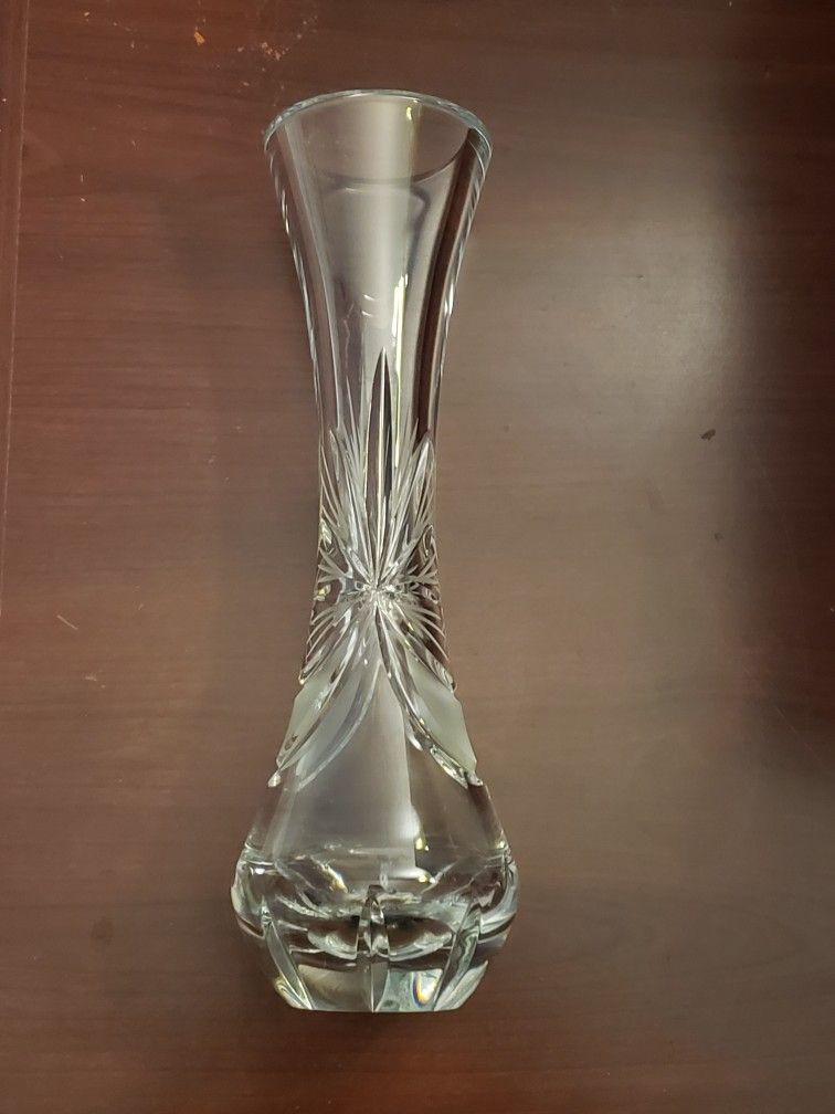 Vintage Lead Crystal Vase 9" Etched Cut Fluted Bud Glass Clear Display Decor