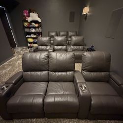 Luxury Home Theater Power Recliners - Grey Leather