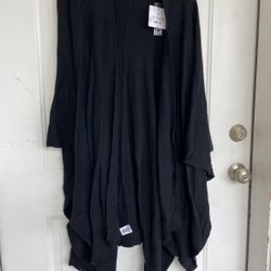 Liz Claiborne Black Sweater Poncho Womens Career Black Throw on Sweater ONE SIZE