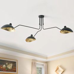 Brand New Farmhouse Matte Black 3-Light Semi-Flush Mount Ceiling Light with Gold Leaf – $150