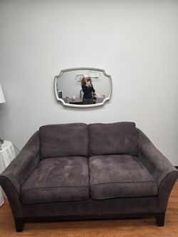 Used Loveseat Dark Gray Suede Like Material 62" Long