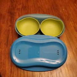  Tupperware Microwave Breakfast Maker Set, Model #6996A, Blue & Green Containers