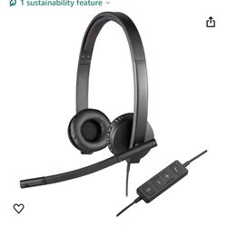 Logitech H570e Wired Headset, Stereo Headphones with Noise-Cancelling Microphone, USB, In-Line Controls with Mute Button, Indicator LED, PC/Mac/Laptop