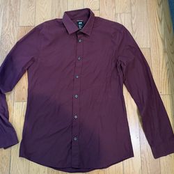 H&M Men’s Burgundy Stretch Slim Fit Shirt SIZE M
