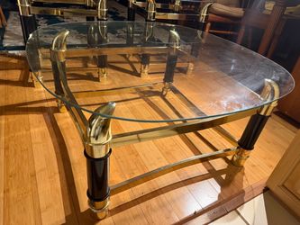 three Glass Top Coffee Table with Brass Frame