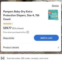 Pampers Baby-Dry Extra Protection Diapers, Size 4, 156