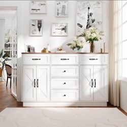 Sideboard Buffet Cabinet with Storage, 55" Large Buffet with 6 Drawers and 4 Doors, Modern Farmhouse