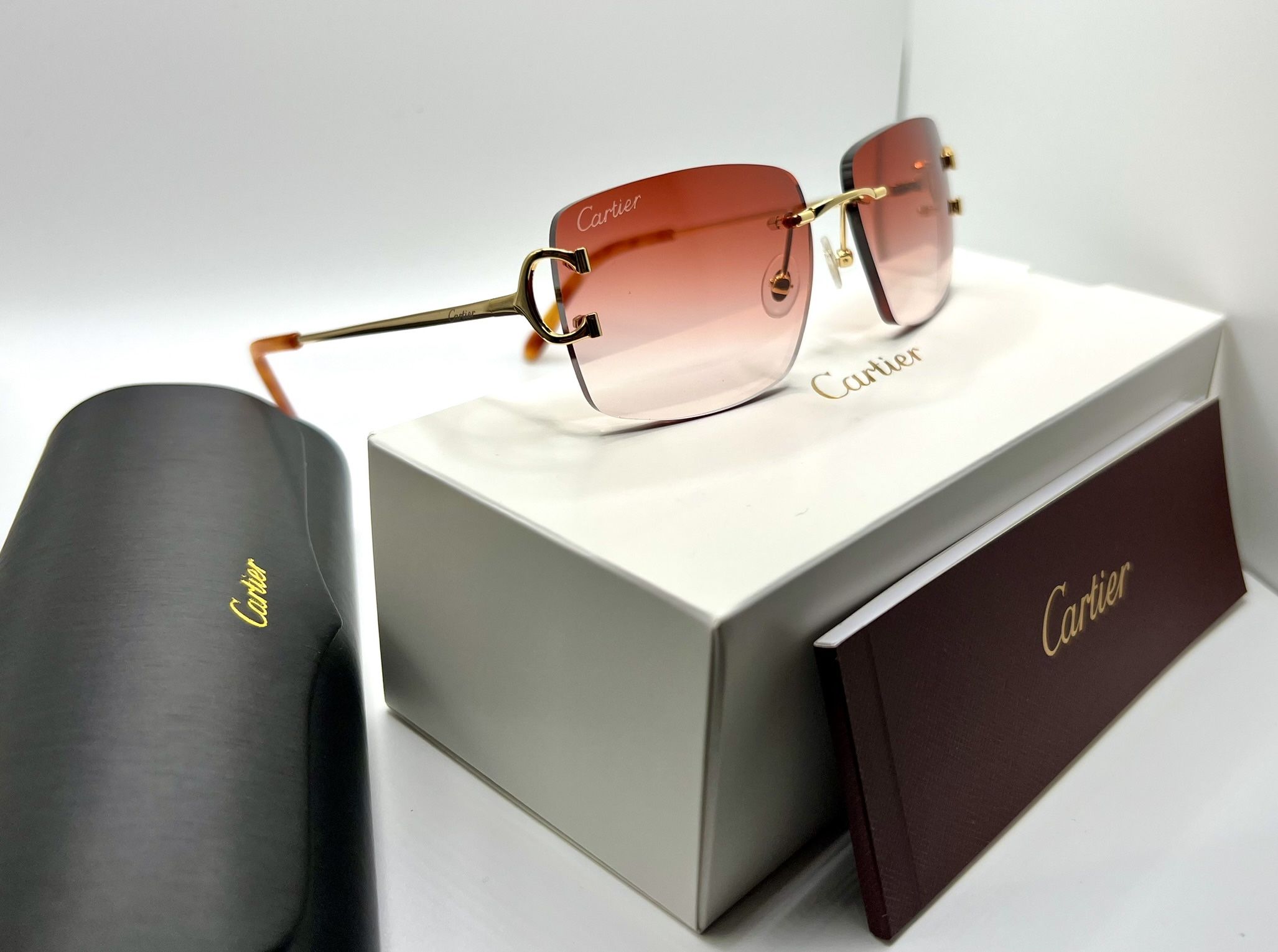 Cartier Big C Decor 24K Gold/Red Wires Buffalo Horn Buffs Glasses PRICE FIRM