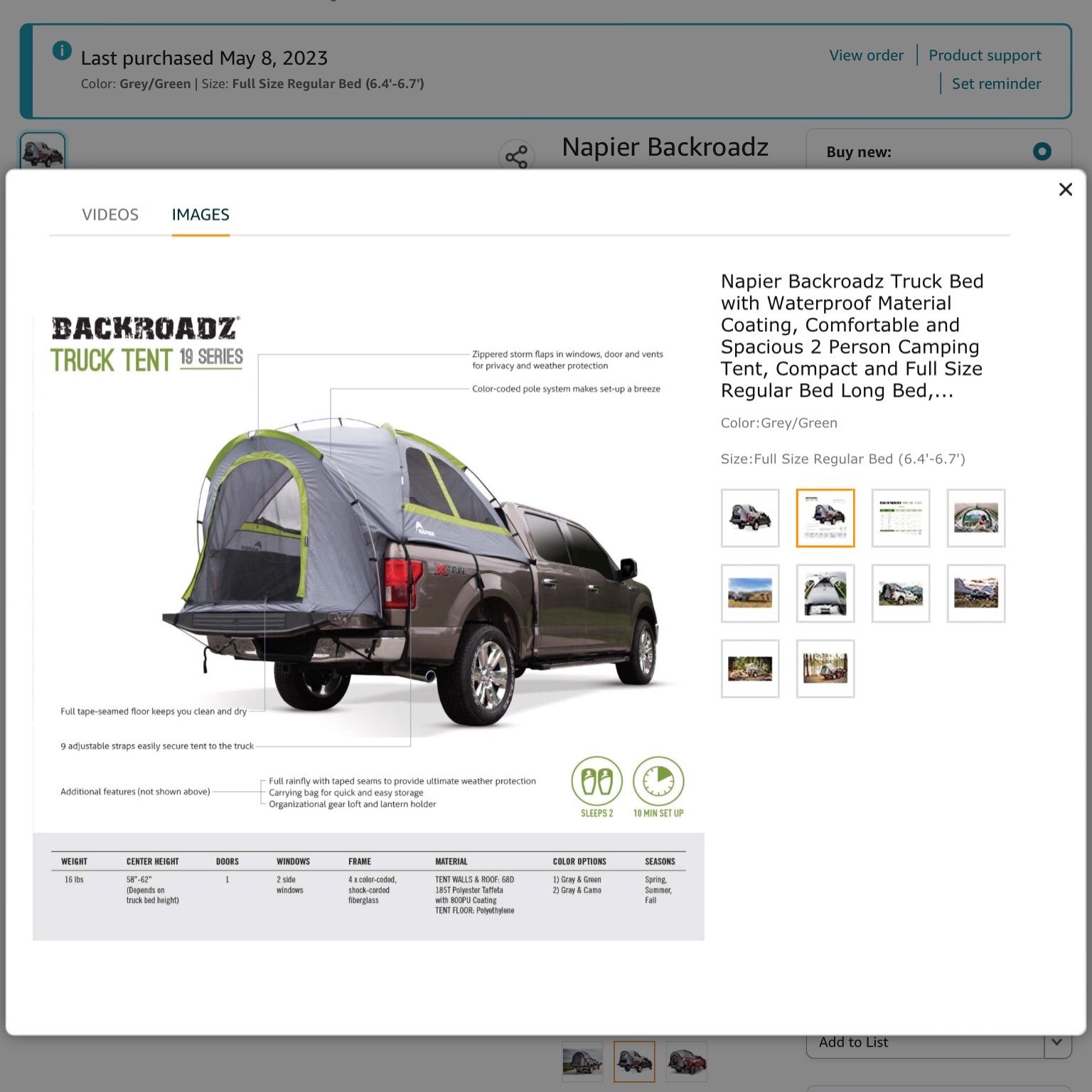 Still Available Napier Backroadz Truck Bed Tent - full size regular bed