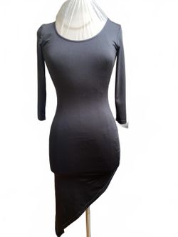 Modno Black Asymmetric Hem Bodycon Dress 3/4 Sleeves Size S