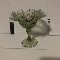 Vintage Fenton Green Glass Pedestal Compote