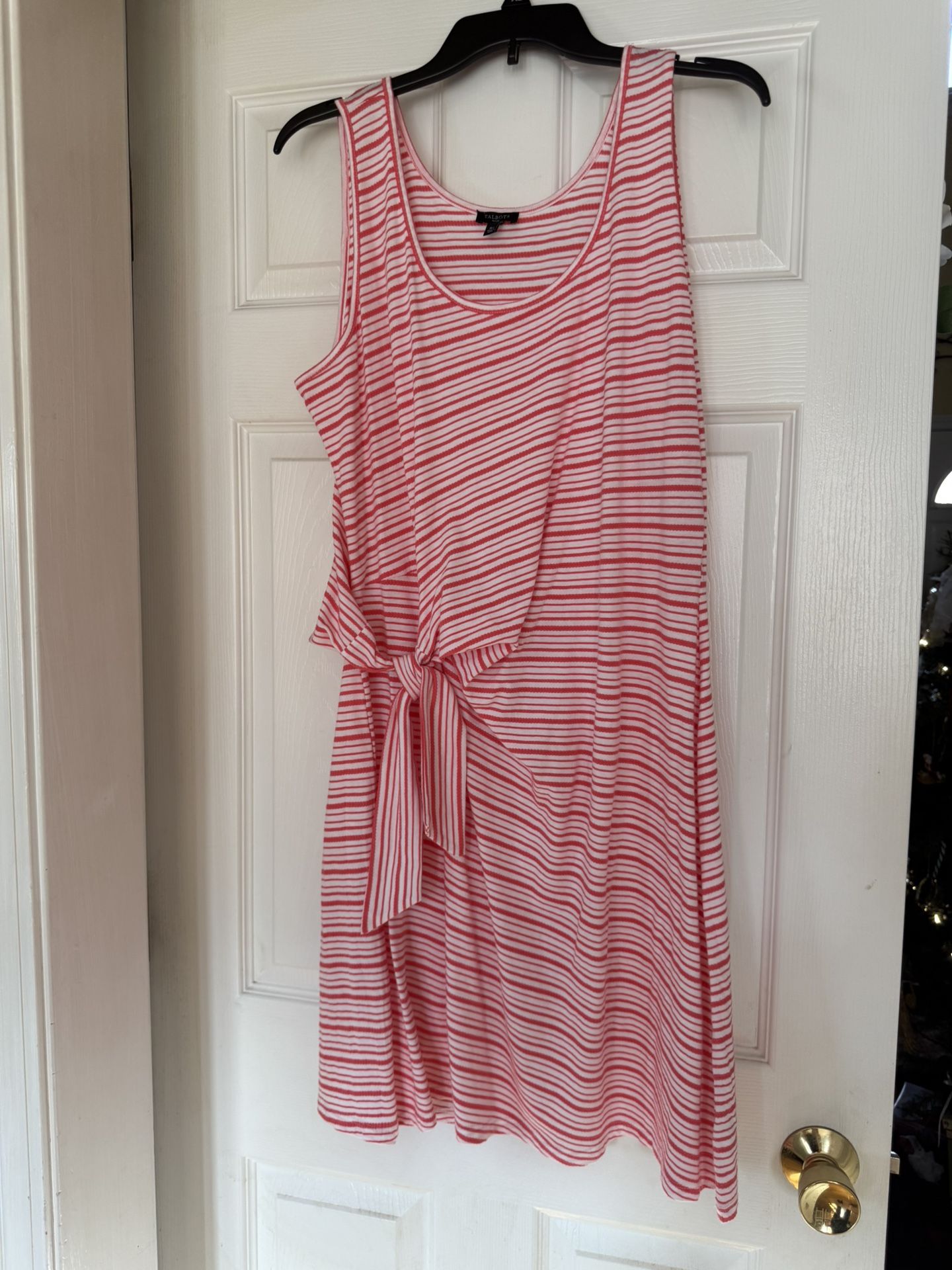 Talbots red and white striped dress with tie waist #stripeddress xl