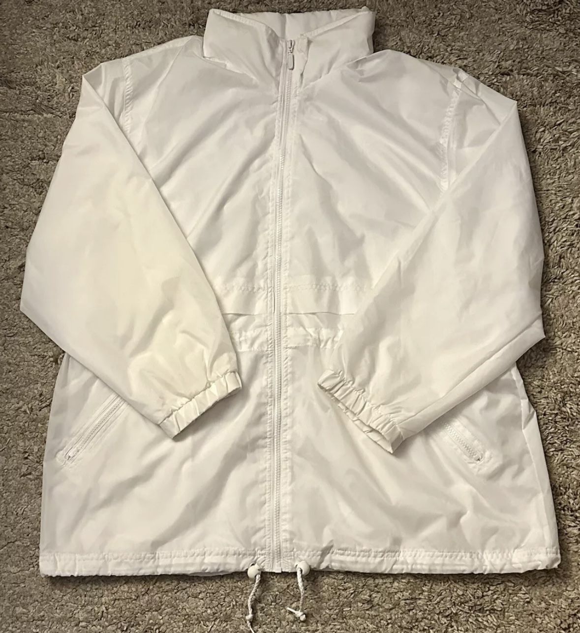 Dressbarn Woman Size 1X White Nylon/Cotton 2 Pocket Full Zip Windbreaker Jacket