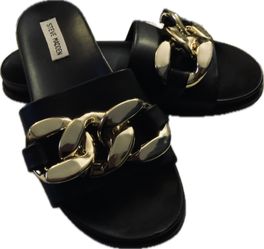 Steve Madden Black Sandals with Gold Chain Accent