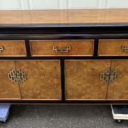 Century Chin Hua Buffet by Raymond Sobota – Burl Wood, Black Lacquer & Brass