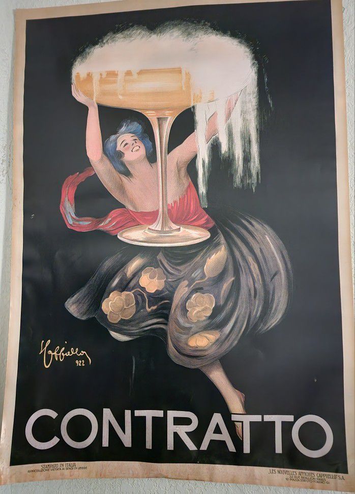 Vintage  Contratto Big Liquor Poster Plastic NOT paper 