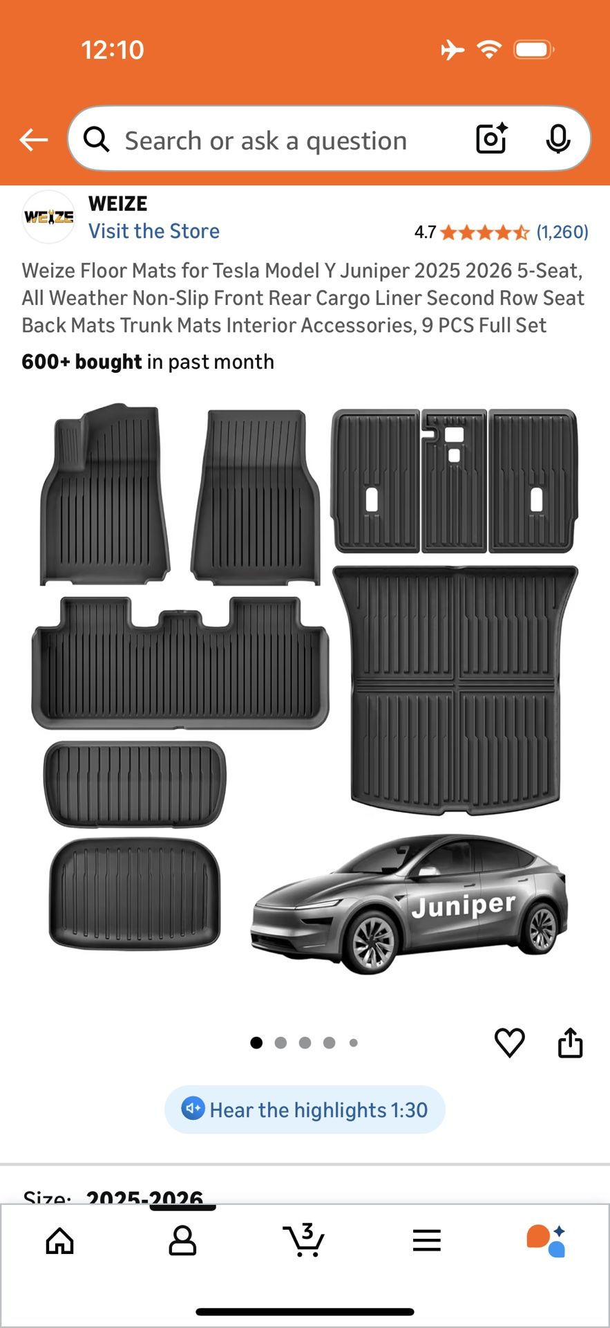 Brand New Tesla Y Model 2026 Floor Mat