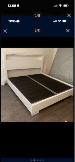 Furniture of America Gloss White King Size Bed Frame with Lighting Headboard and Box Spring