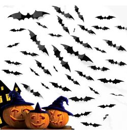 Bats Halloween Decor, 3D Black Bat Wall Stickers Decoration PVC 4 Size 44 Pcs DIY for Outdoor Indoor Window Celling Home Party Decoration