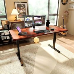 Height Adjustable Electric Standing Desk, 55 x 24 Inches Stand up Desk, Sit Stand Home Office Computer Desk(Black Frame+Cherry Top) $100