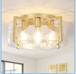 Gold 4-Light Semi Flush Mount Ceiling Light,17.7'' Modern Glass Drum Fixture,Farmhouse Hallway Light Fixtures,Ceiling Lights for Foyer Entryway Bedroo