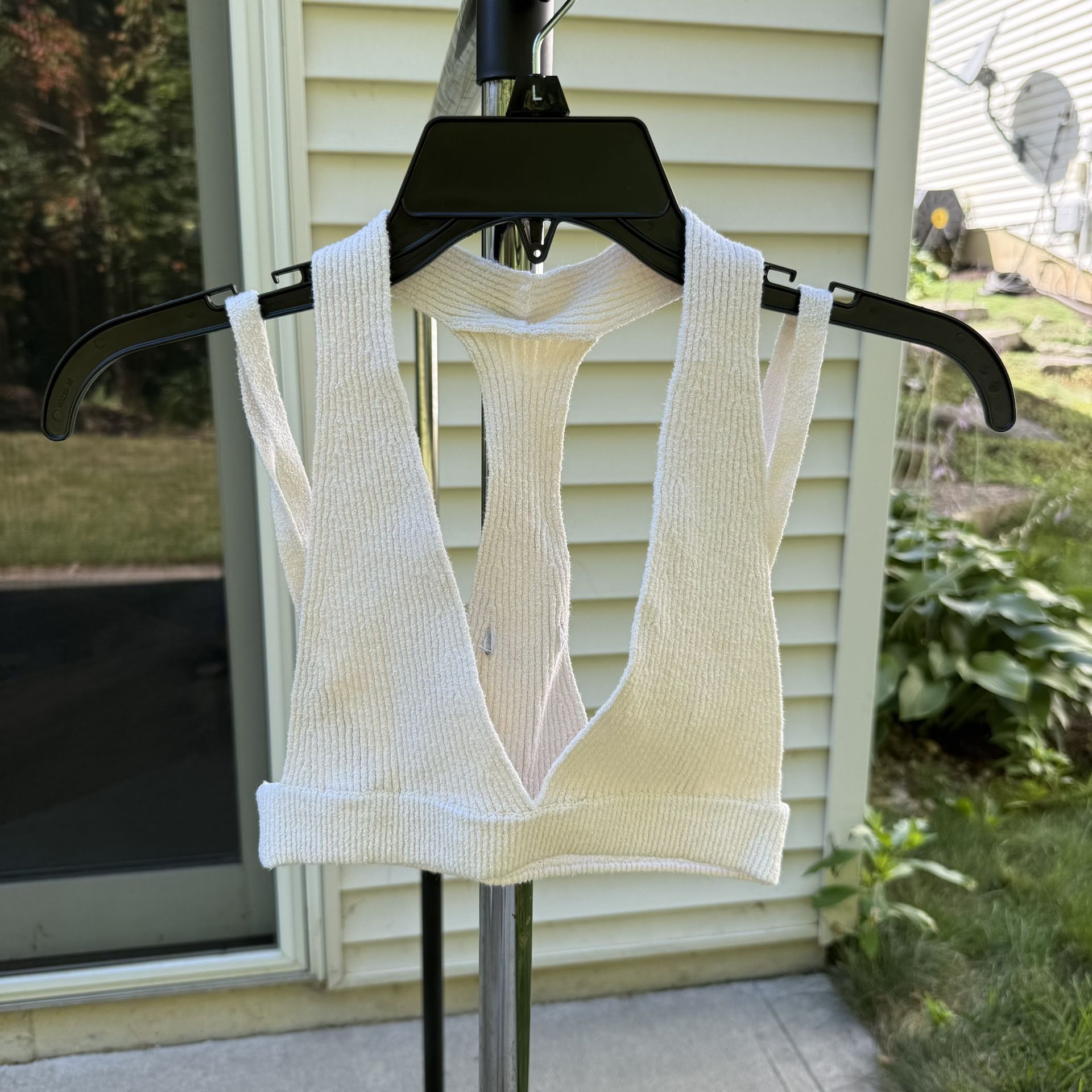 Urban Outfitters white ribbed knit halter neck crop top