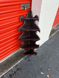 Vintage 5-Tier Hand Made Scalloped Dark Wood Corner Shelf