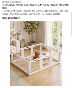 Clear Acrylic Indoor Dog Playpen, 24" Puppy Playpen for Small Dog Transparent Puppy Playpen for Bunny, Cats, Rabbits, Tool-Free Setup, Anti-Slip Sucti